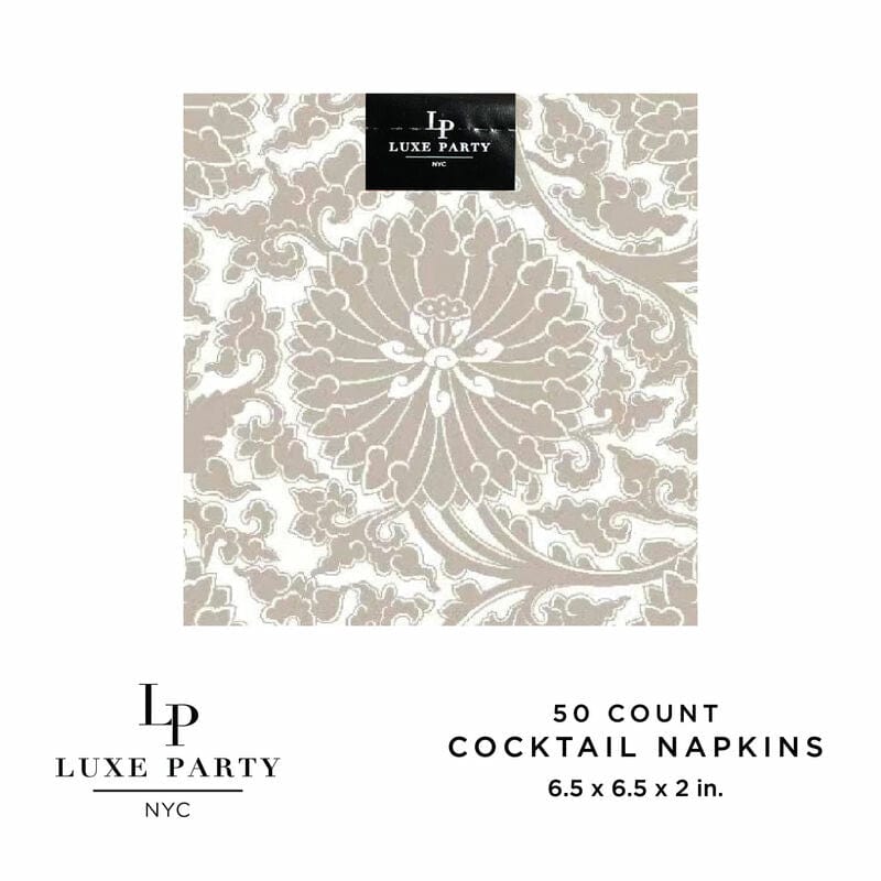 Luxe Party Printed Cocktail Napkins 50 Beverage Napkins - 5" x 5" Linen Toile Paper Cocktail Napkins | 50 Napkins