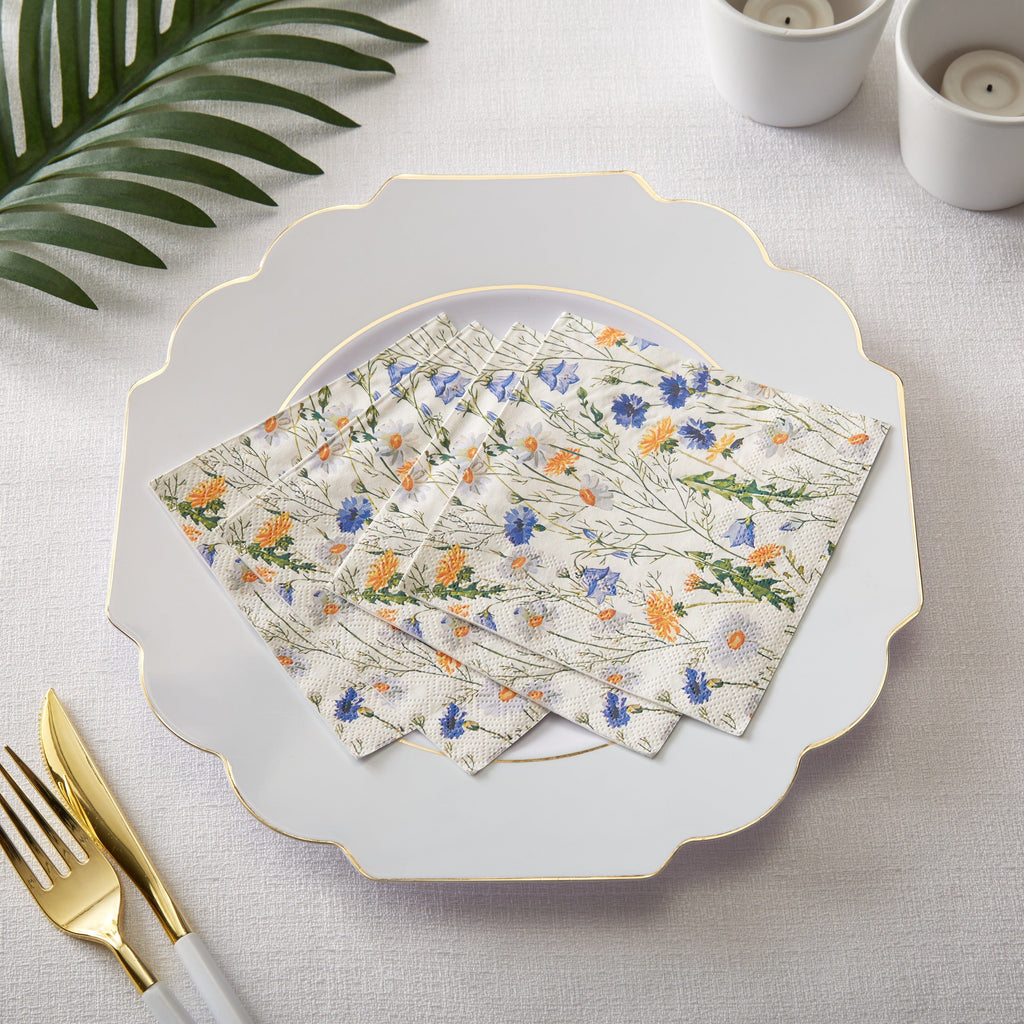 Luxe Party Napkins 50 Beverage Napkins - 5" x 5" Wild Flowers Paper Cocktail Napkins | 50 Napkins