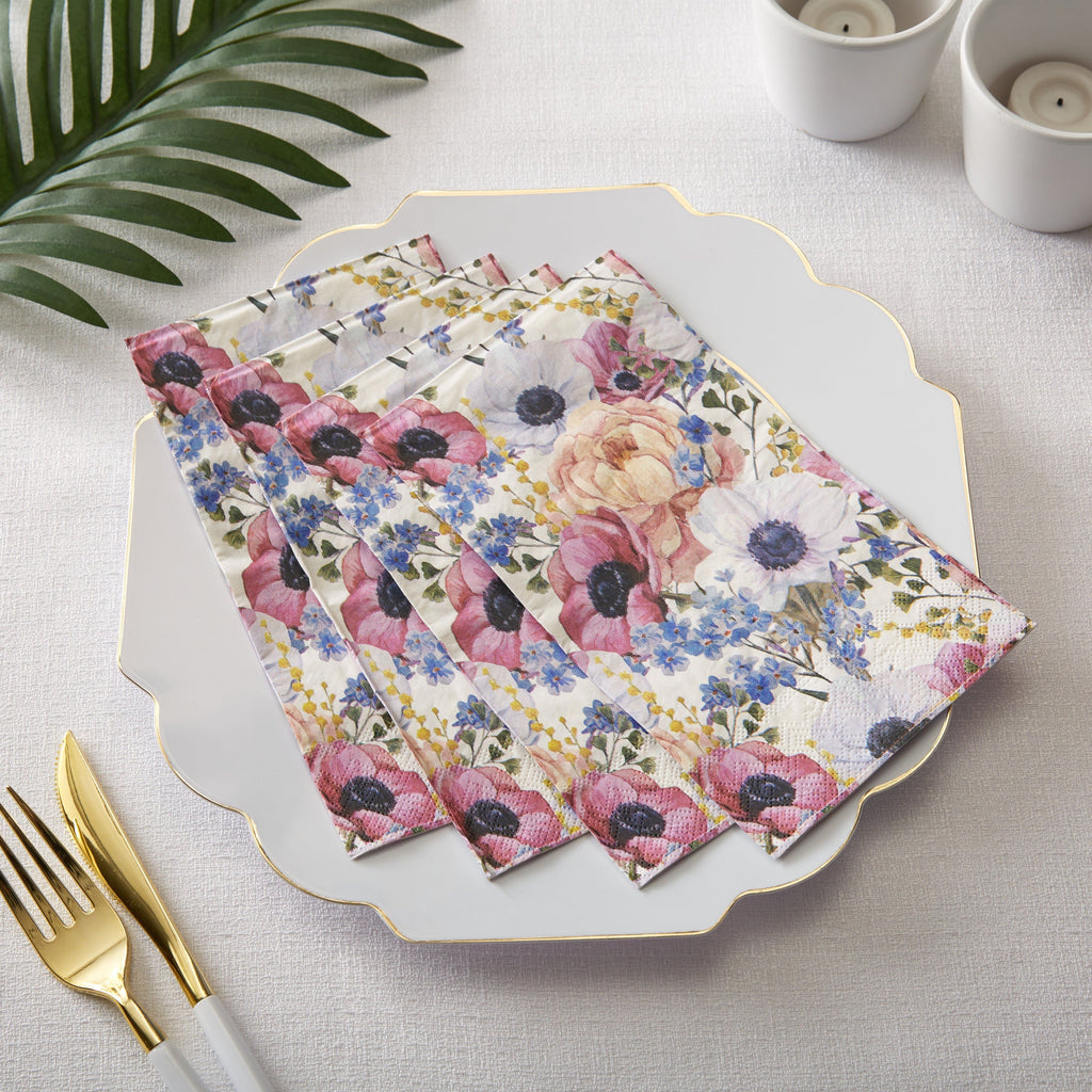 Luxe Party Napkins 40 Beverage Napkins - 4.5" x 7.75" Pretty Floral Paper Dinner Napkins | 40 Napkins