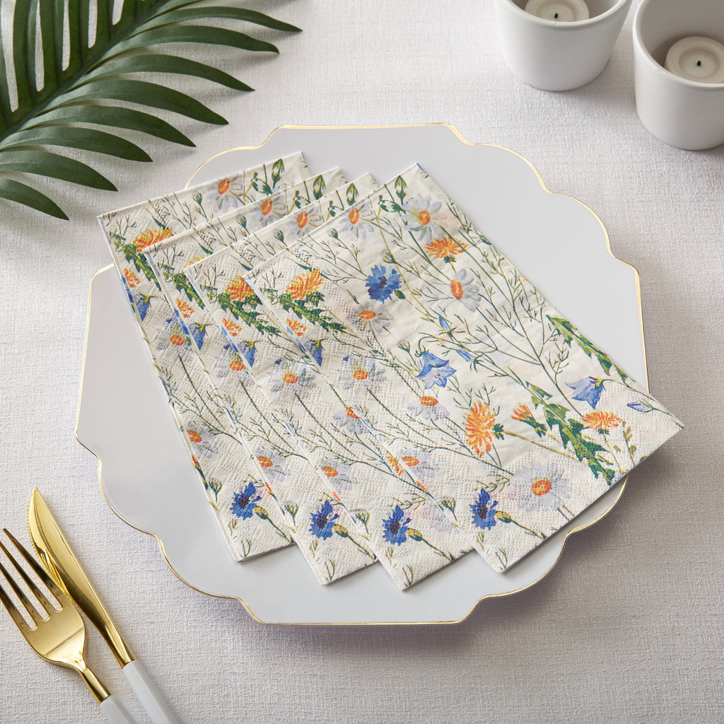 Luxe Party Napkins 50 Beverage Napkins - 5" x 5" Wild Flowers Paper Dinner Napkins | 40 Napkins
