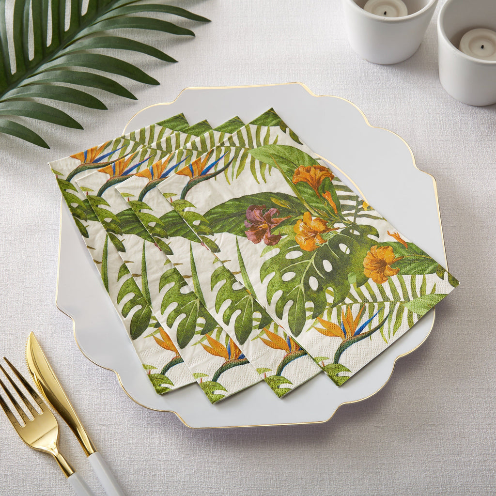 Luxe Party Napkins 40 Dinner Napkins - 4.5" x 7.75" Yellow Palm Paper Dinner Napkins | 40 Napkins