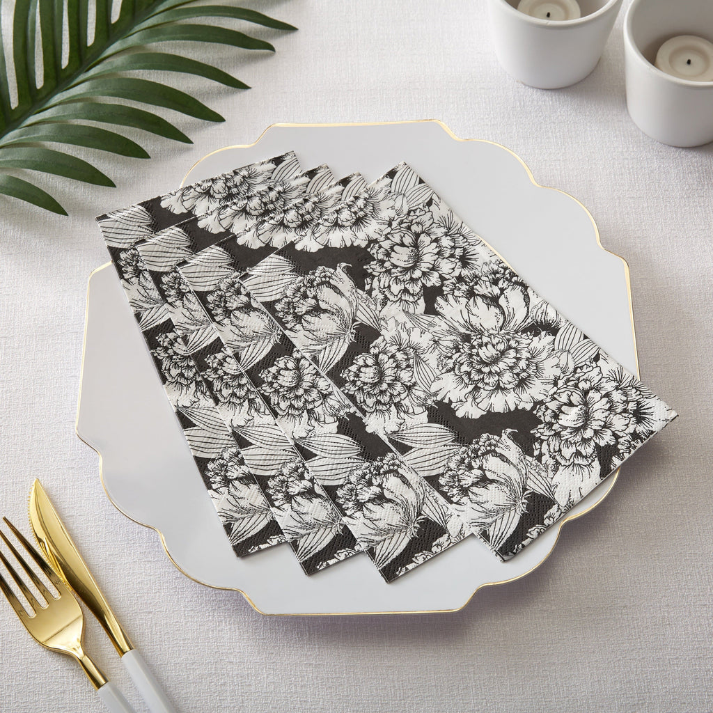 Luxe Party Napkins 50 Dinner Napkins - 4.5" x 7.75" Black and White Paper Dinner Napkins | 40 Napkins