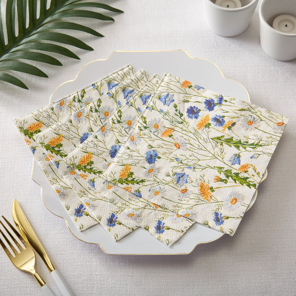 Luxe Party Napkins 50 Lunch Napkins - 6.5" x 6.5" Wild Flowers Paper Lunch Napkins | 50 Napkins