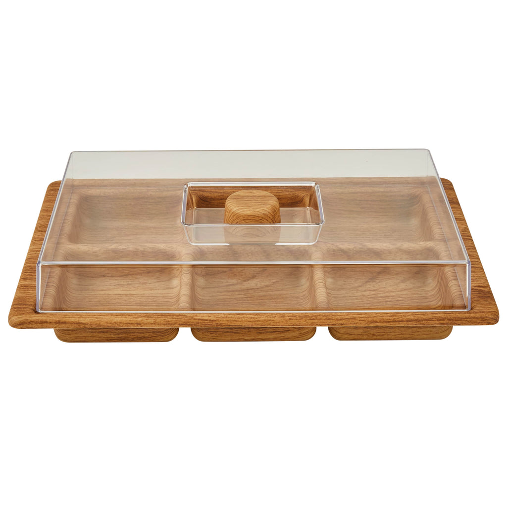 Luxe Party Serving Trays 6 Section Rectangular Divided Serving Tray with Clear Cover