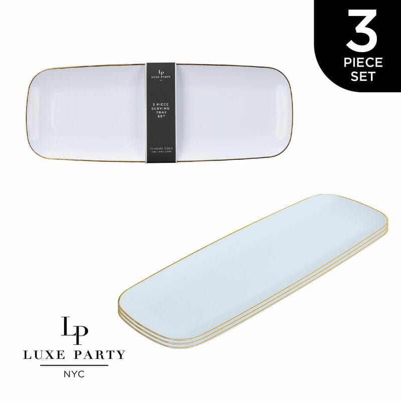 Luxe Party Serving Trays White and Gold Large Plastic Trays | 3 Trays