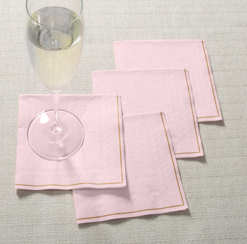 Luxe Party NYC Napkins 20 Beverage Napkins - 5" x 5" Blush with Gold Stripe Paper Cocktail Napkins | 20 Napkins