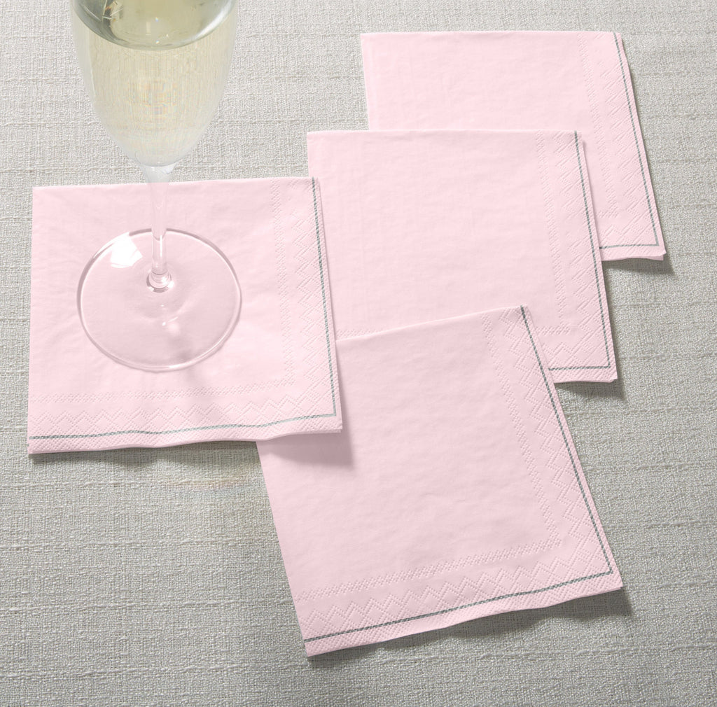 Luxe Party NYC Napkins 20 Beverage Napkins - 5" x 5" Blush with Silver Stripe Paper Cocktail Napkins | 20 Napkins