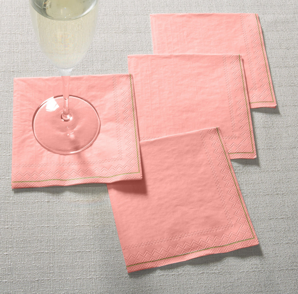 Luxe Party NYC Napkins 20 Beverage Napkins - 5" x 5" Coral with Gold Stripe Paper Cocktail Napkins | 20 Napkins