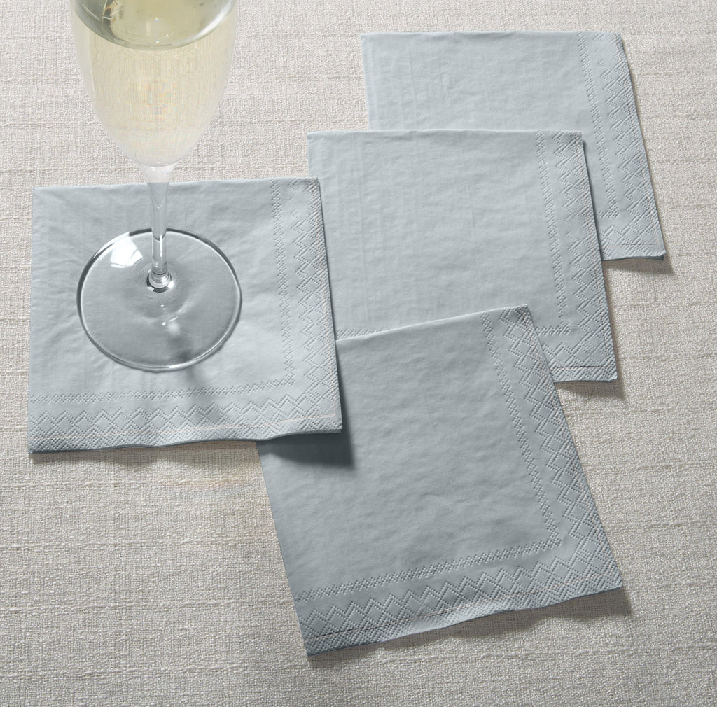 Luxe Party NYC Napkins 20 Beverage Napkins - 5" x 5" Grey with Silver Stripe Paper Cocktail Napkins | 20 Napkins