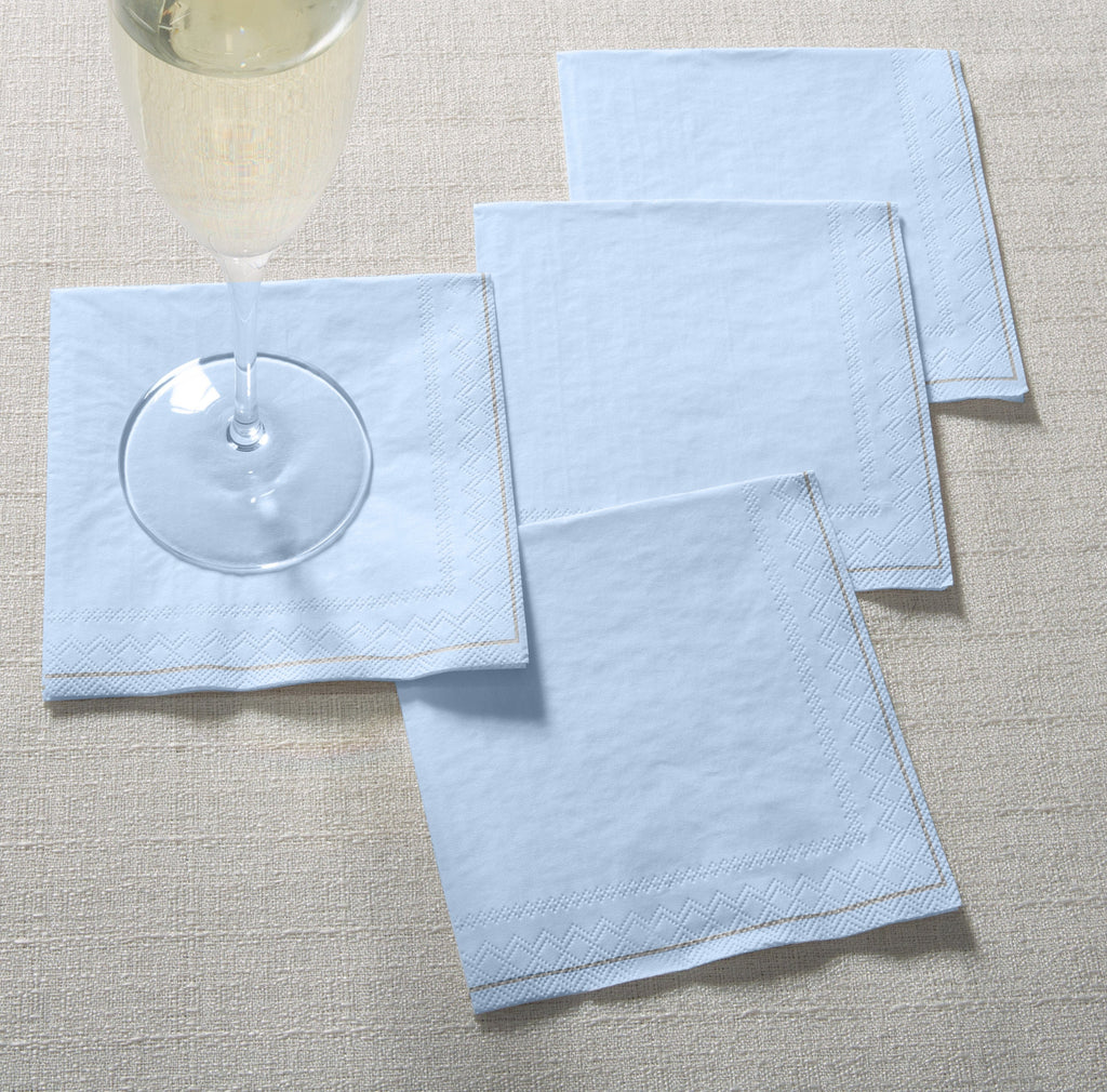 Luxe Party NYC Napkins 20 Beverage Napkins - 5" x 5" Ice Blue with Silver Stripe Paper Cocktail Napkins | 20 Napkins