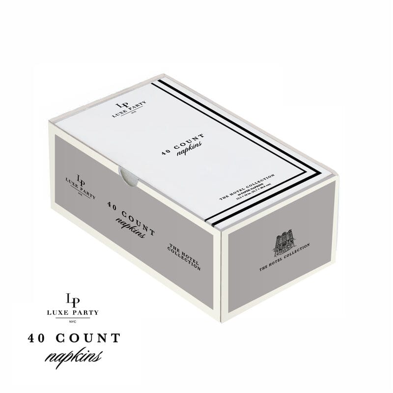 Luxe Party Solid Color Dinner Napkins 16 Dinner Napkins - 4.25" x 7.75" White and Black Stripe Border Stripe Guest Paper Dinner Napkins | 40 Napkins