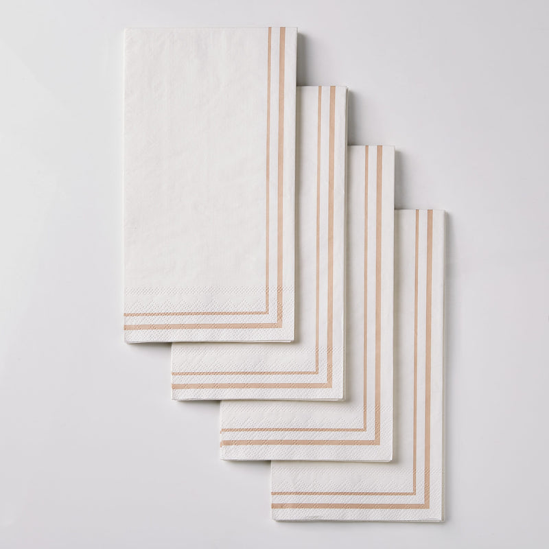 White and Linen Stripe Border Stripe Guest Paper Dinner Napkins - Thumbnail 2