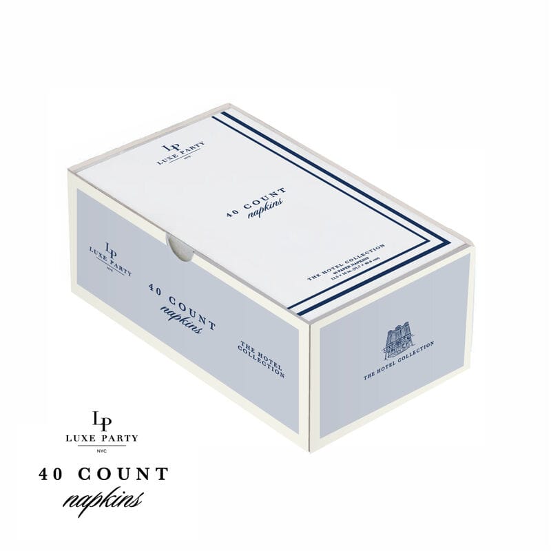 Luxe Party Solid Color Dinner Napkins 40 Dinner Napkins - 4.25" x 7.75" White and  Navy Stripe Border Stripe Guest Paper Dinner Napkins | 40 Napkins