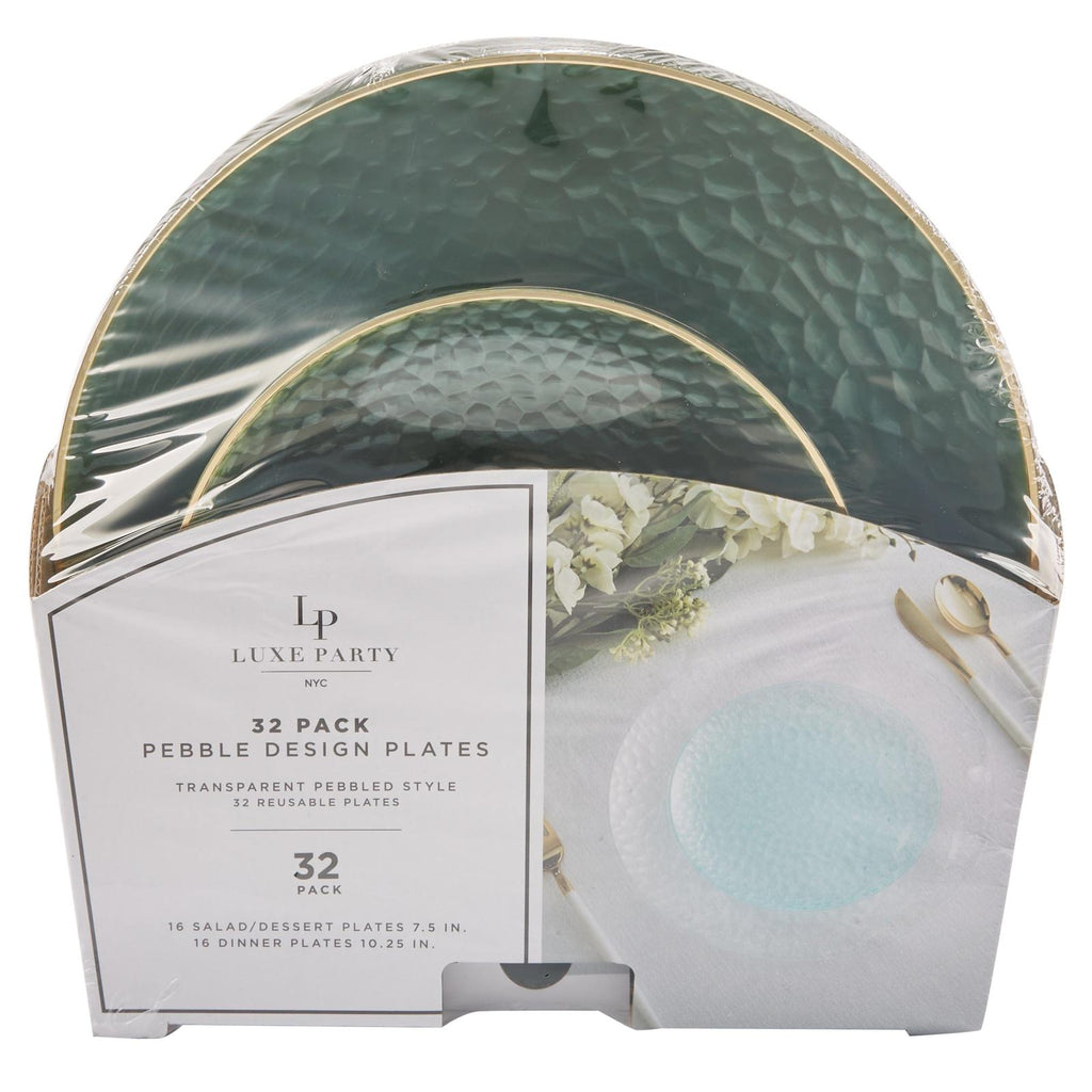 Sage Green Pebble Plate and Gold Plastic Plates Set | 32 Pack