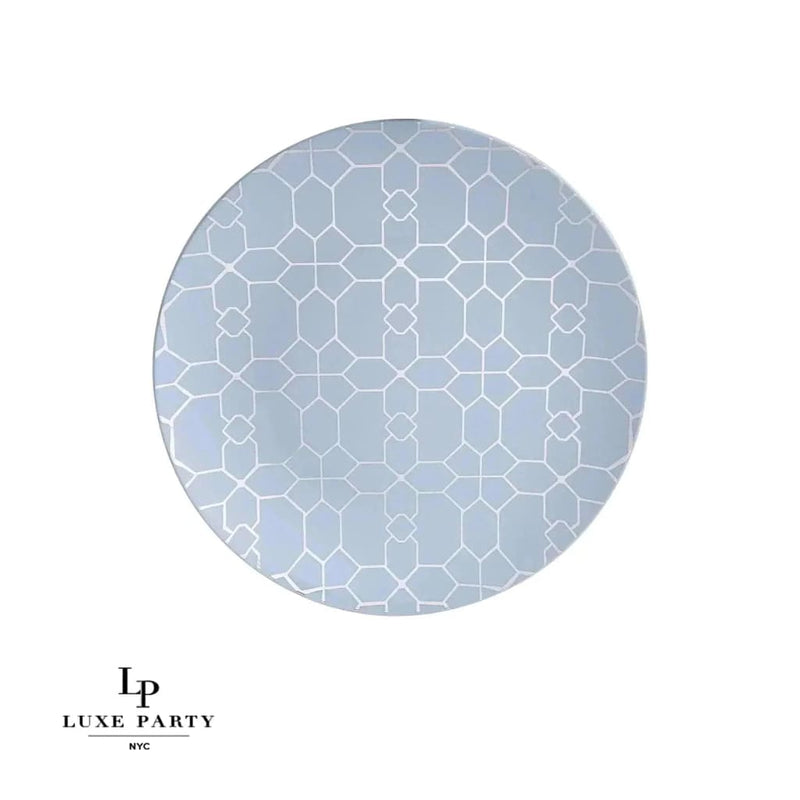 Round Accent Pattern Plastic Plates Round Ice Blue • Silver Pattern Plastic Plates | 10 Pack