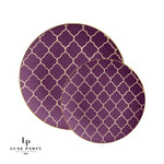 Round Accent Pattern Plastic Plates Round Purple • Gold Lattice Pattern Plastic Plates | 10 Pack