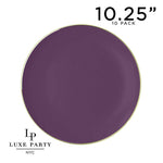 Round Accent Plastic Plates 10.25" Dinner Plates Round Purple • Gold Plastic Plates | 10 Pack