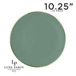 Round Accent Plastic Plates 10.25" Dinner Plates Round Sage Green • Gold Plastic Plates | 10 Pack