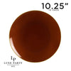 Round Accent Plastic Plates 10.25" Dinner Plates Transparent Round Mocha • Gold Plastic Plates | 10 Pack