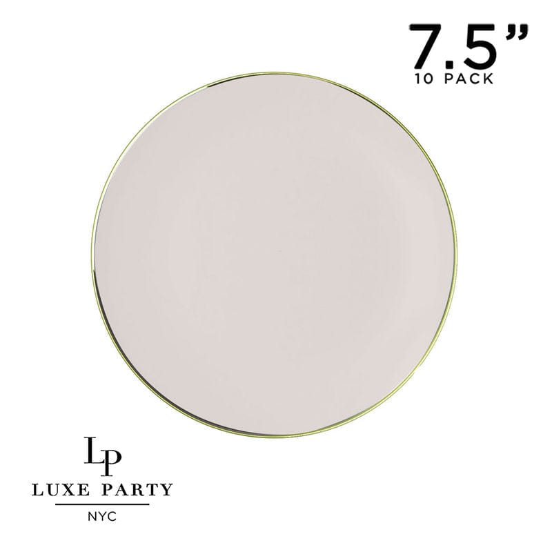 Round Accent Plastic Plates 7.25" Appetizer Plates Round Linen • Gold Plastic Plates | 10 Pack