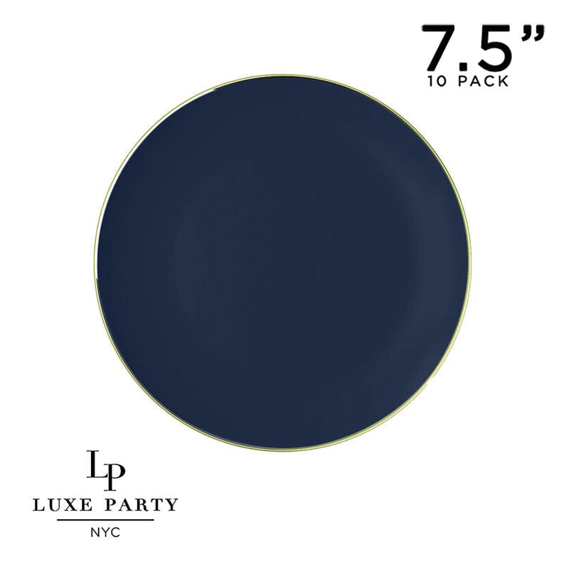 Round Accent Plastic Plates 7.25" Appetizer Plates Round Navy • Gold Plastic Plates | 10 Pack