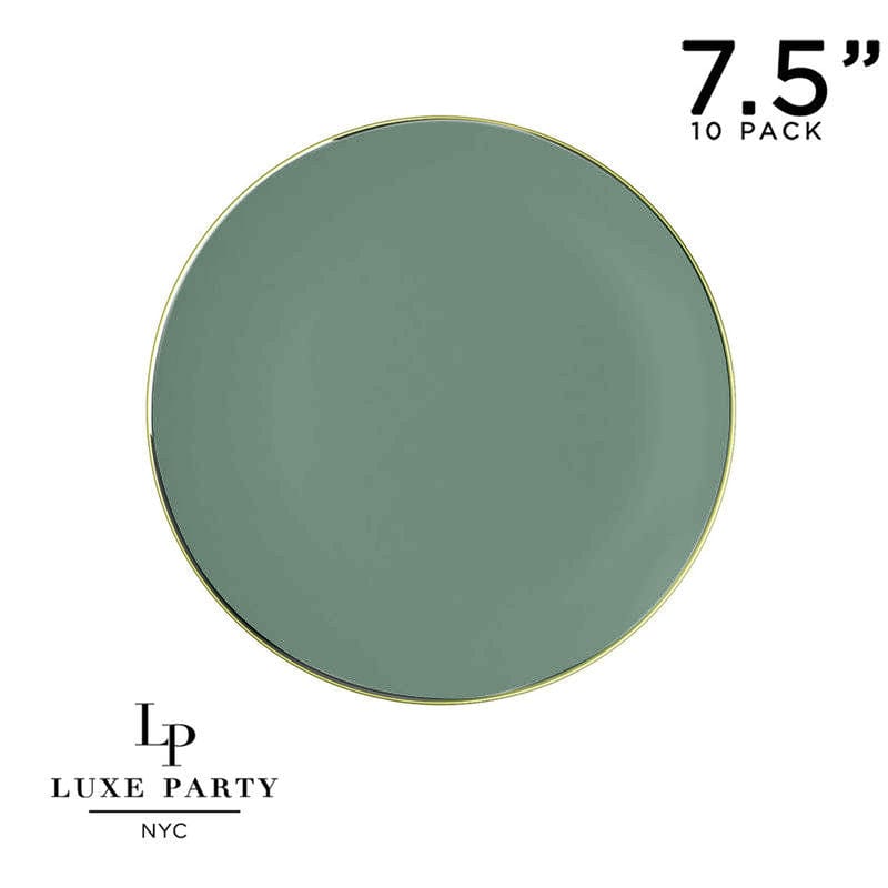 Round Accent Plastic Plates 7.25" Appetizer Plates Round Sage Green • Gold Plastic Plates | 10 Pack