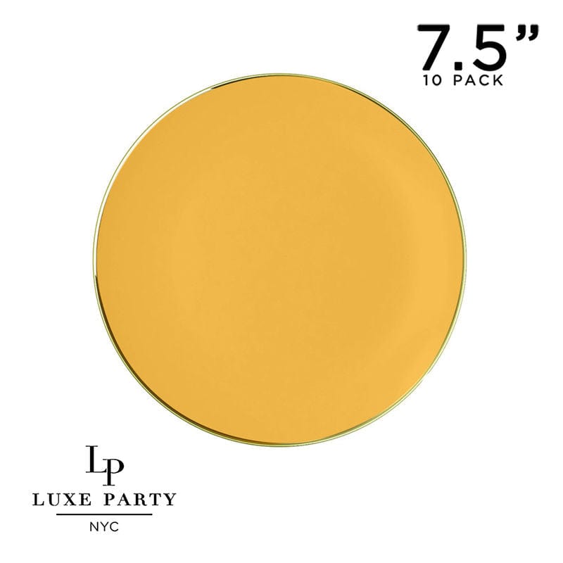 Round Accent Plastic Plates 7.25" Appetizer Plates Yellow • Gold Round Plastic Plates | 10 Pack