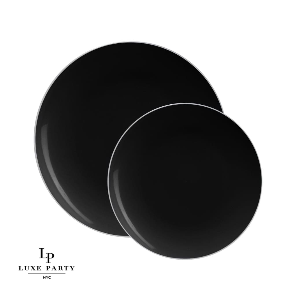 Luxe Party NYC Plastic Plates Black and Silver Round Plastic Plates | 10 Pack