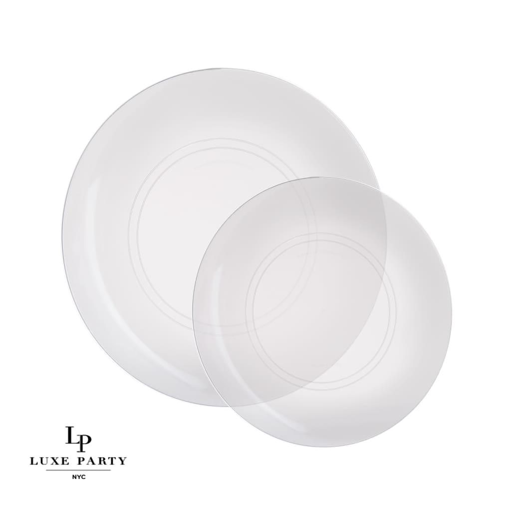 Luxe Party NYC Plastic Plates Clear and Silver Round Plastic Plates | 10 Pack