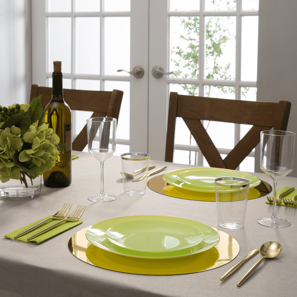 Round Accent Plastic Plates Lime • Gold Round Plastic Plates | 10 Pack