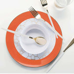 Round Accent Plastic Plates Orange • Gold Round Plastic Plates | 10 Pack