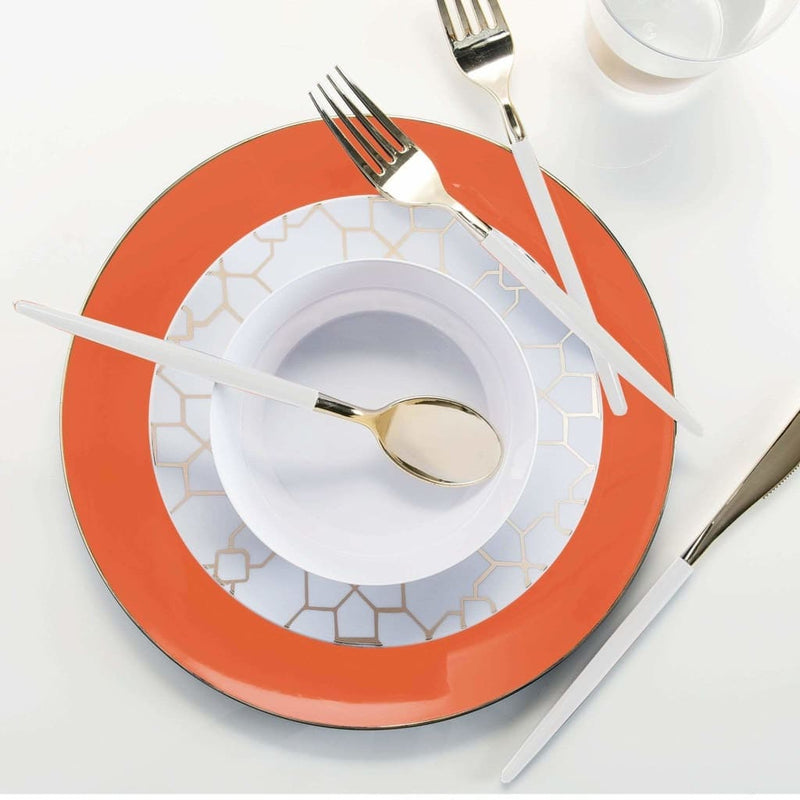 Round Accent Plastic Plates Orange • Gold Round Plastic Plates | 10 Pack