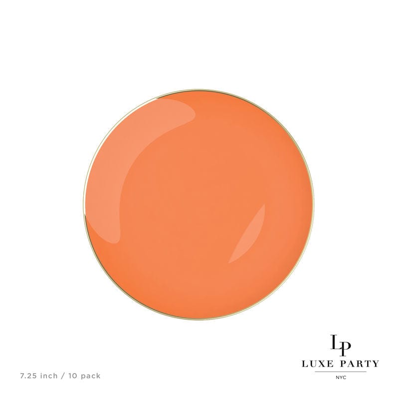 Round Accent Plastic Plates Orange • Gold Round Plastic Plates | 10 Pack