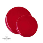 Round Accent Plastic Plates Red • Gold Round Plastic Plates | 10 Pack