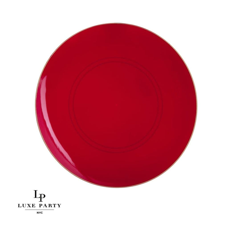 Round Accent Plastic Plates Red • Gold Round Plastic Plates | 10 Pack