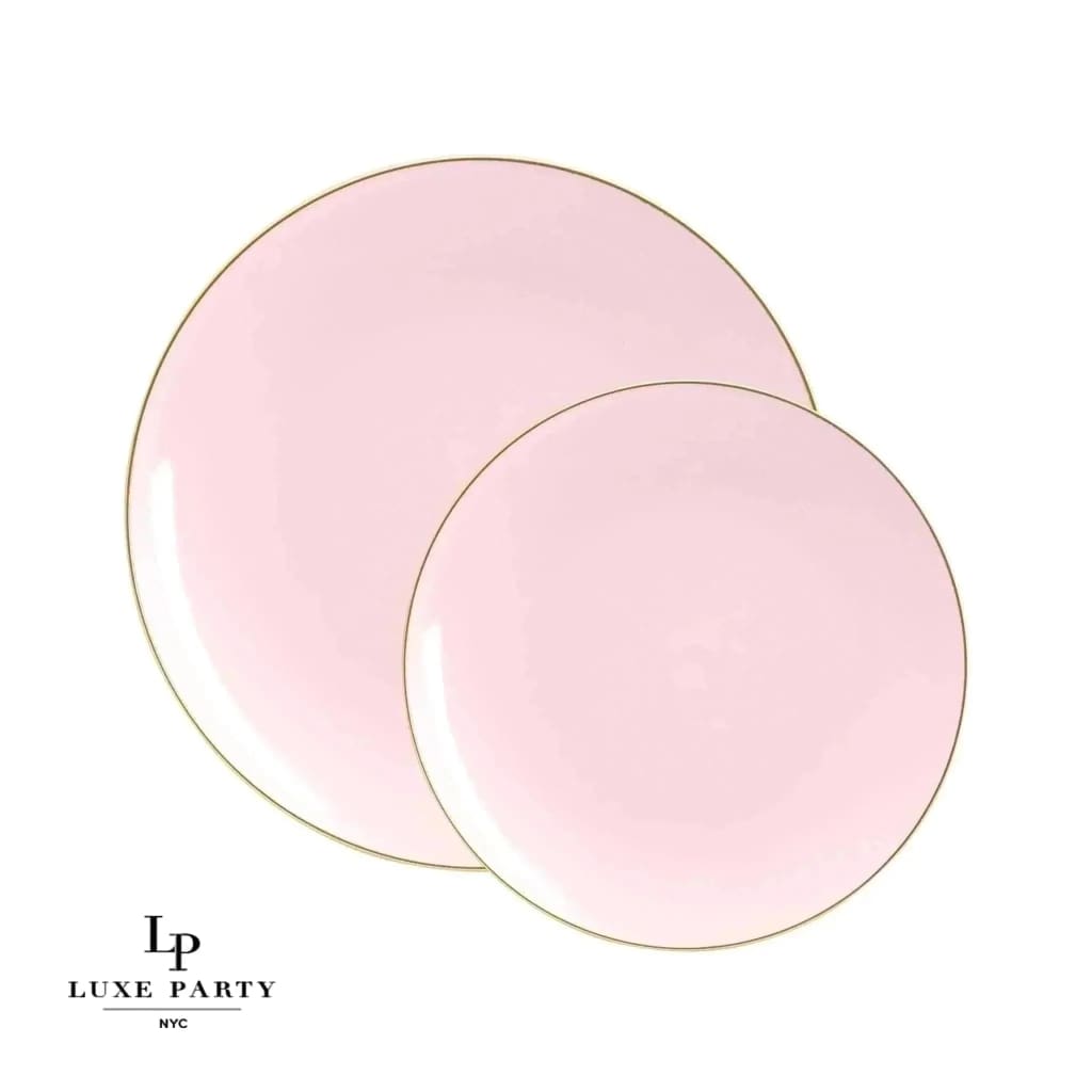 Round Accent Plastic Plates Round Blush • Gold Plastic Plates | 10 Pack