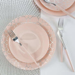 Round Accent Plastic Plates Round Blush • Silver Plastic Plates | 10 Pack