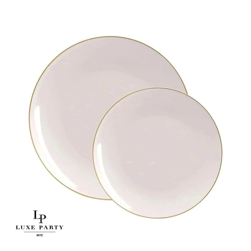 Round Accent Plastic Plates Round Linen • Gold Plastic Plates | 10 Pack