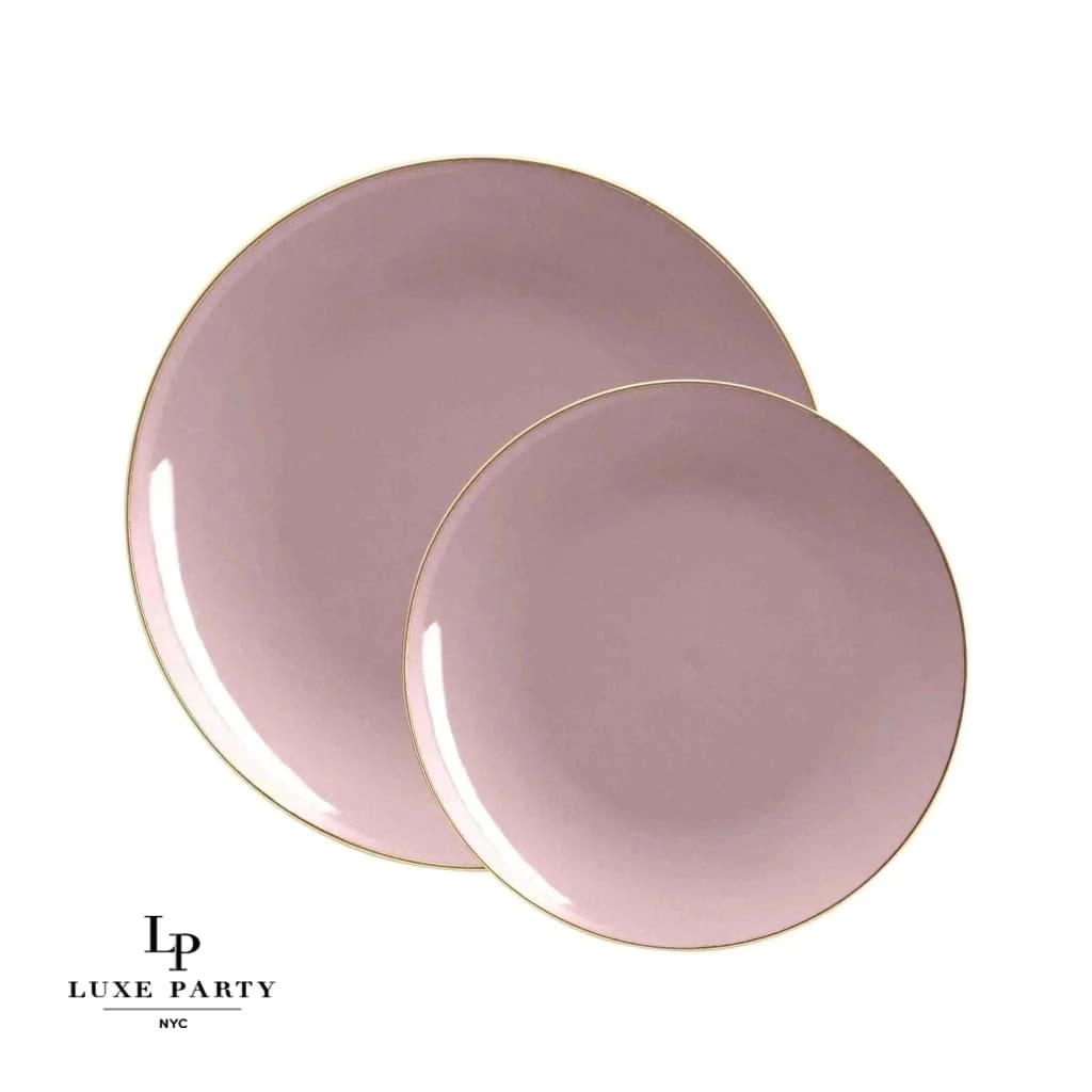 Round Accent Plastic Plates Round Mauve • Gold Plastic Plates | 10 Pack