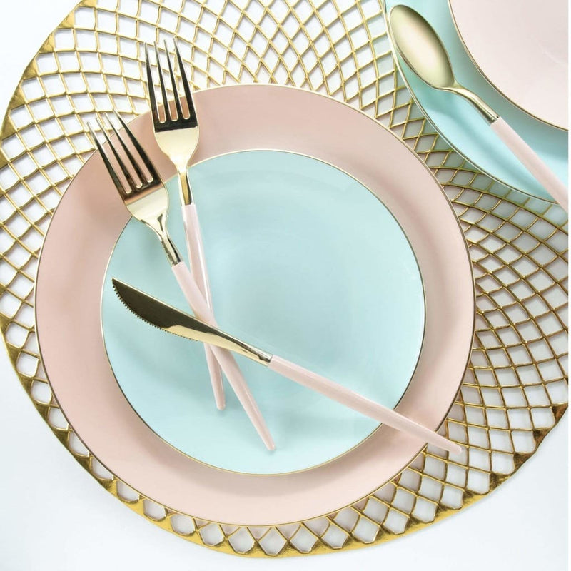 Round Accent Plastic Plates Round Mint • Gold Plastic Plates | 10 Pack