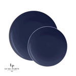 Round Accent Plastic Plates Round Navy • Silver Plastic Plates | 10 Pack