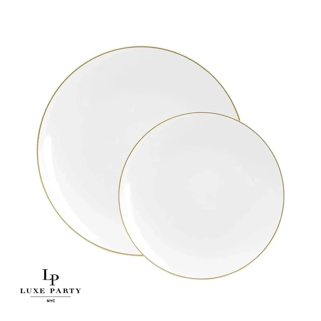 Luxe Party Plastic Plates 20 Dinner and 20 Salad Plates Round White and Gold Plastic Plates Set | 40 Pack