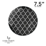 Round Lattice Plastic Plates 7.25" Appetizer Plates Round Black • Silver LT Pattern Plastic Plates | 10 Pack