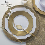 Scallop Design Plastic Plates Scalloped White • Gold Plastic Plates | 10 Pack