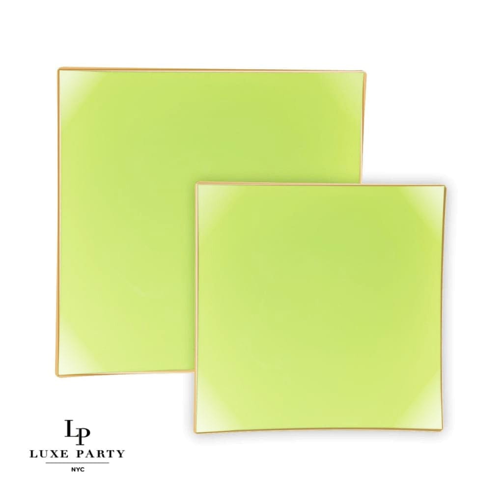 Square Accent Plastic Plates Lime • Gold Square Plastic Plates | 10 Pack