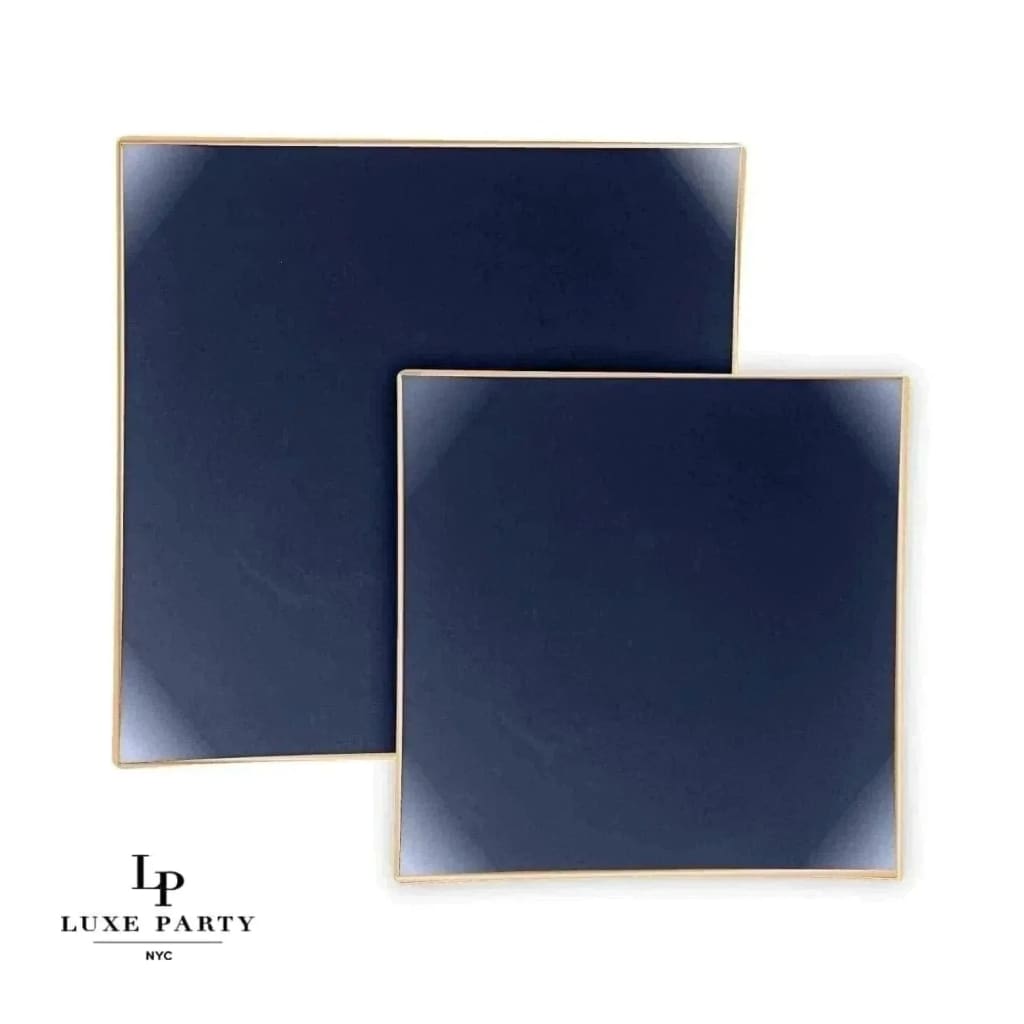 Square Accent Plastic Plates Square Coupe Navy • Gold Plastic Plates | 10 Pack