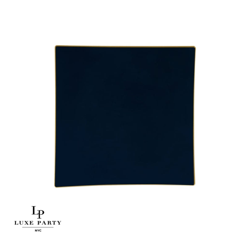 Square Accent Plastic Plates Square Coupe Navy • Gold Plastic Plates | 10 Pack