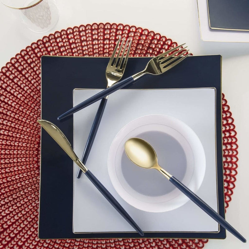 Square Accent Plastic Plates Square Coupe Navy • Gold Plastic Plates | 10 Pack