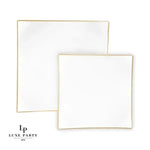 Square Accent Plastic Plates Square Coupe White • Gold Plastic Plates | 10 Pack