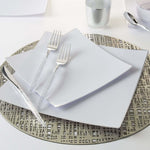 Square Accent Plastic Plates Square Coupe White • Silver Plastic Plates | 10 Pack